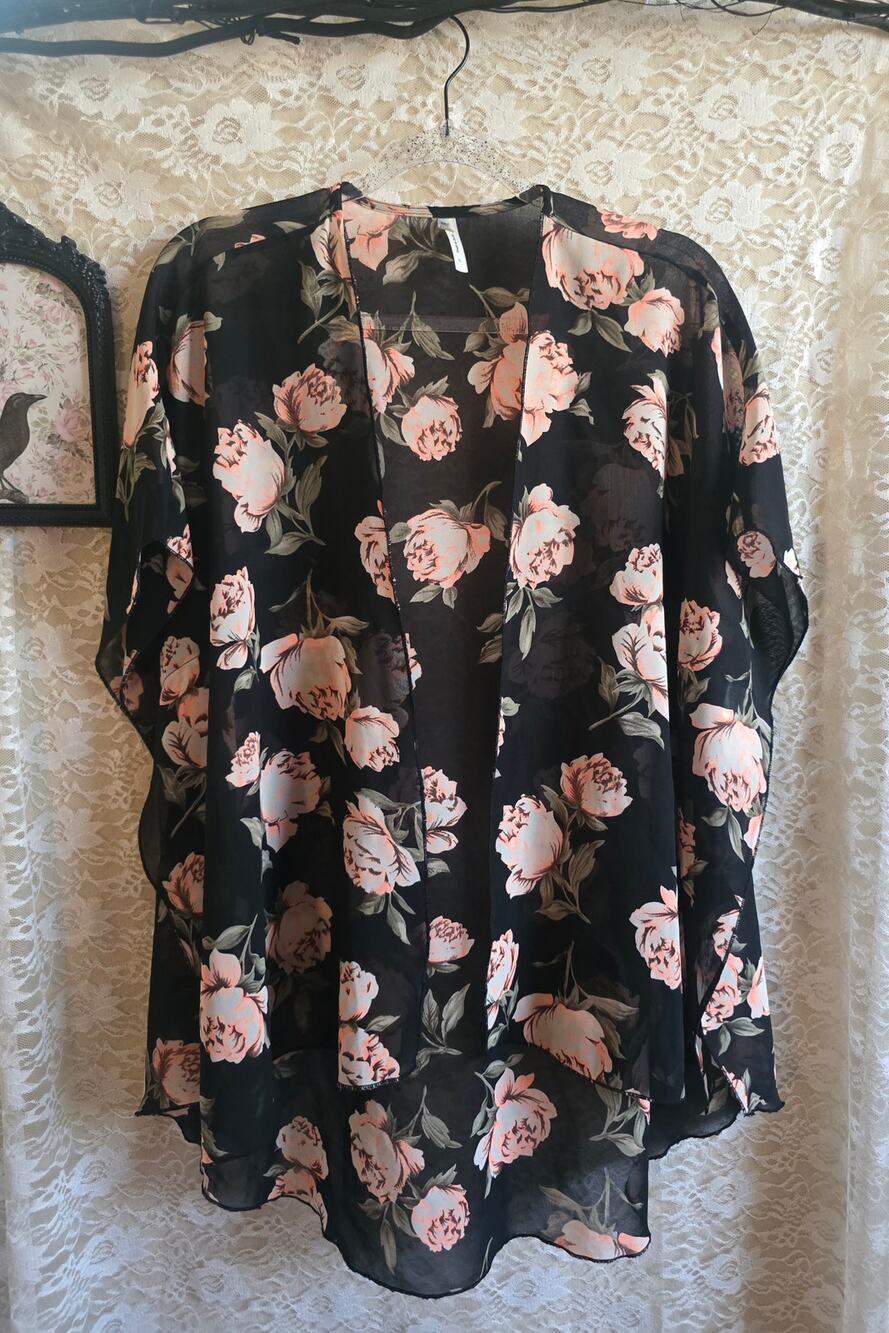 Chiffon Floral Kimono Cardigan - Whimsigoth - goth - fairy - dark academia